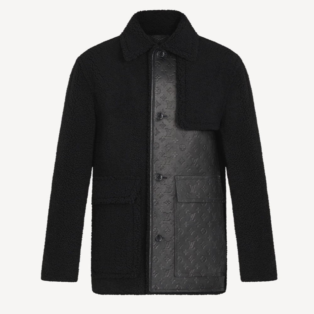 Louis Vuitton Shearling and Monogram Leather Business Coat